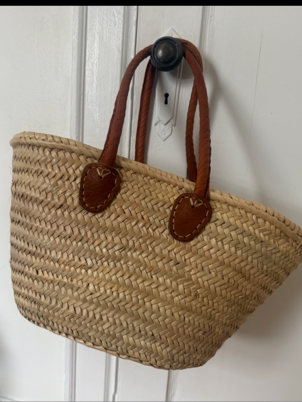 Handmade market bag with leather handles